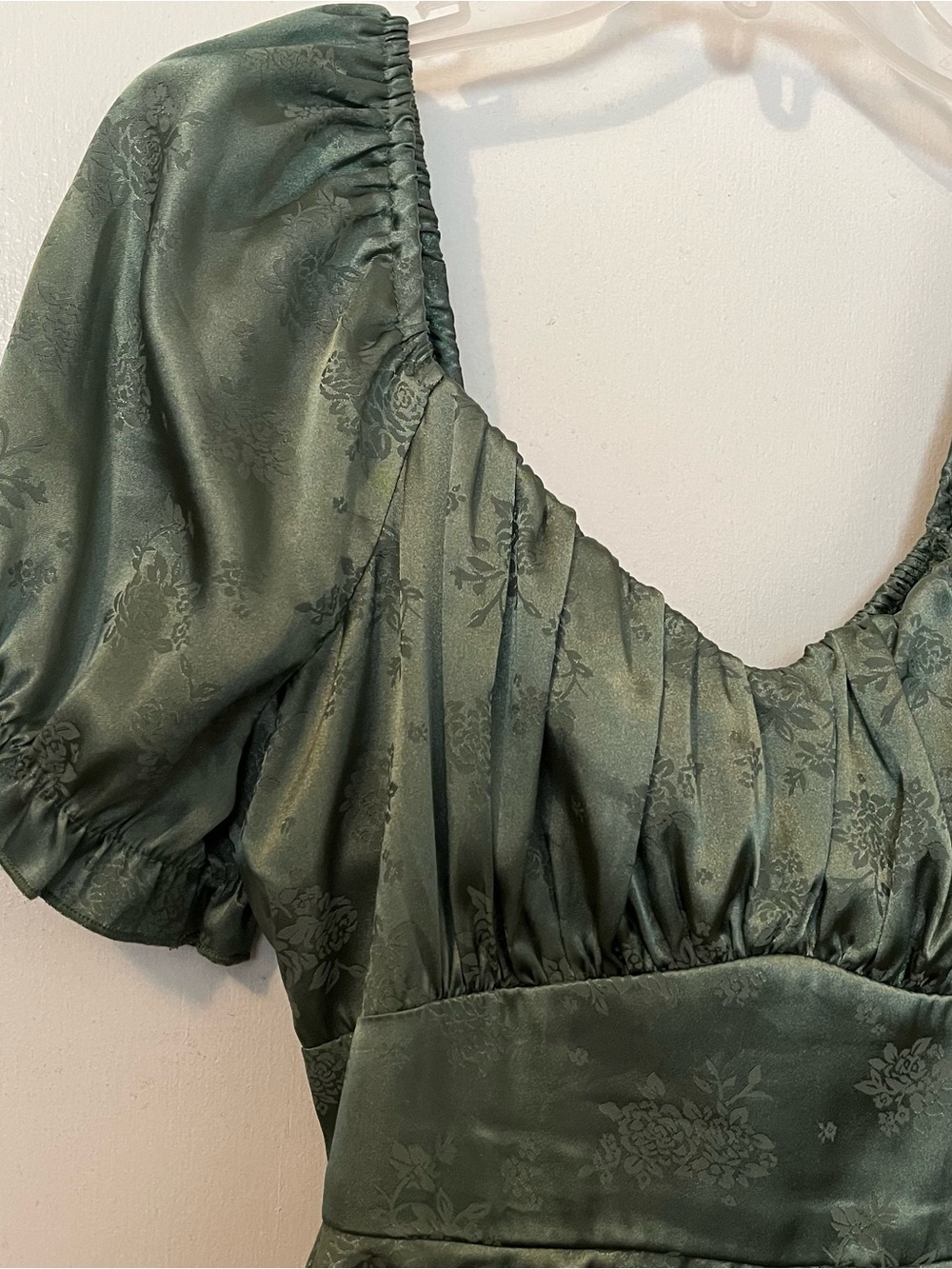 Satin Puff Sleeve Green Floral Mini Dress/ romper